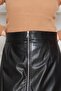 Leather Skirt with Front Zipper Detail-Black - 4
