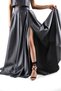 Women's Elegant Slit Detail Gray Satin A-Line Pleated Skirt - 2