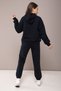 Navy Blue Oxford Printed Hooded Girls' Tracksuit Set 19821 - 5