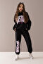 Black Boston Written Hooded Tracksuit Set for Girls 19757 - 3
