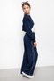 Navy Blue Stripe Detailed Wide Leg Cropped Girl's 3-Piece Set 19841 - 3