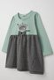 Girl's Long Sleeve Dress with Princess Crown Embroidery and Bow, Ages 2-6, Aqua Green - 3