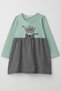 Girl's Long Sleeve Dress with Princess Crown Embroidery and Bow, Ages 2-6, Aqua Green