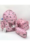 Character Patterned Water-Repellent Fabric Girls' Primary School Backpack with Lunch Box and Pen Holder