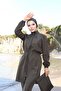 Adjustable Waist Hijab, Modest Swimsuit, 4-Piece Set with Bag and Bonnet, Khaki
