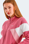 Victory Women's Zippered Stand Collar Pocketed Rose Sweatshirt - 4