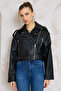 Kemerli Oversize Deri Biker Ceket - 3