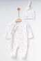 Floral bow newborn baby girl romper ecru ribbed bootie romper - 3