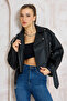 Kemerli Oversize Deri Biker Ceket