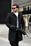 Men's Black Long Comfortable Shirt Collar Spoon Coat - 2