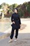 Hijab Adjustable Waist Elastic Modest Swimsuit 4-Piece Set with Bag and Bonnet Black - 3