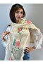 170X30 cm Knitwear Floral Patterned Ruffled Women's Scarf Shawl Ecru - 3