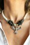 Natural Agate Stone and Khaki Broken Stone Phoenix Detailed Pearl Necklace
