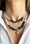 Khaki Color Broken Natural Stoned Double Pearl Necklace with Polar Star Detail - 2