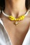 Polar Star Detailed Pearl Necklace with Agate Natural Stones and Yellow Cracked Stones