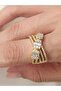 Steel Ring with Stone Cross Model Gold Color Stainless
