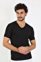 Men's Lycra V-Neck Black T-Shirt 65700