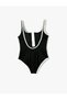 Swimsuit Half Zippered Thick Strap Covered with Piping Detail - 2