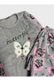 Girl's Gray Butterfly Print Long Sleeve Winter Fleece Pajamas Set - 3