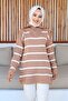 Biscuit Collar Zippered Striped Knitwear Tunic - 5