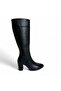 Shoes Women's Black 7cm Heeled Leather Look Boots