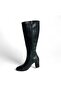 Shoes Women's Black 7cm Heeled Leather Look Boots - 2