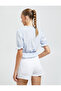 Balloon Sleeve Blouse Deep U Neck Ruffle Button Detailed Cotton - 4