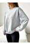 Women's Crew Neck Fleece Inside Oversize Fit Basic Gray Sweatshirt - 3