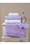 4-Piece Bath Towel Set 100% Cotton Certified, 50X80 - 70X130, Lilac White with Diamond Pattern Border - 6