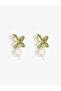 Drop Pearl Detailed Leaf Earrings Dangle