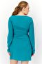 Women Squared Neckline Long Sleeve Plain Cut Out Mini Dress, Teal - 2
