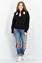 Women Split Neck Long Sleeve Textured Top, Black - 3