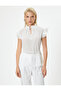 Bow Detail Blouse Ruffle Short Sleeve - 3
