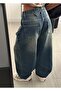 Pale Green Wash Loose-Fitting Jeans with Adjustable Waist Buckle - 4