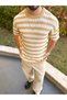 T-Shirt Breathable Natural Cotton Tshirt Anti-Sweat Fabric Oversize Knitted Striped Tee Shirt