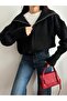 Black Zip-Up Knit Cardigan with Turn-Down Collar - 4
