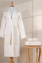 Striped Bathrobe Set 100% Cotton Certified 3 Piece Shalyaka Bathrobe and Head Towel Set Cream Color - 8