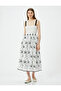 Floral Midi Dress Shirred Straps Square Neck - 3
