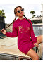 Women's Long Sleeve Crew Neck Lettered Short Viscose Two Thread Dress