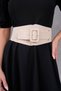 Stylish Design Faux Leather Beige Belt with Wide Stretchy Rubber Detail Waist Corset Large Buckle 1743 - 8