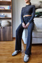 Women's Anthracite Crop Blouse and Elastic Waist Trousers Bottom-Top Set 415 60261089