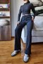 Women's Anthracite Crop Blouse and Elastic Waist Trousers Bottom-Top Set 415 60261089 - 2