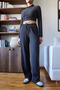 Women's Anthracite Crop Blouse and Elastic Waist Trousers Bottom-Top Set 415 60261089 - 5