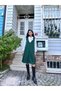 Emerald Green Color Short Stamp V Neck Gilet Dress - 3
