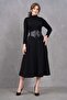 Stretchy Knitwear Fabric Stand Collar Belt Gift Long Sleeve Midi Length Dress 134