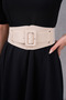 Stylish Design Faux Leather Beige Belt with Wide Stretchy Rubber Detail Waist Corset Large Buckle 1743 - 6