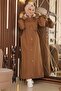 Plus Size Hooded Ribbed Coat Brown 15500 - 3