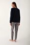 Cycling Neck Long Sleeve Women's Fleece Pjamas Suit - 3