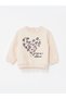 Lcw Baby Beige Crew Neck Long Sleeve Printed Baby Girl Sweatshirt