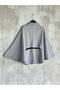 Women's Belted Buttoned High Neck Cashmere Cape Poncho Gray - 6